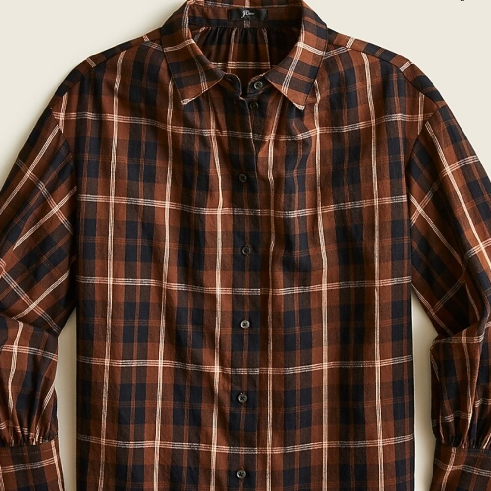 J. Crew Gathered Button-up Shirt in Featherweight Flannel Cotton Sz L